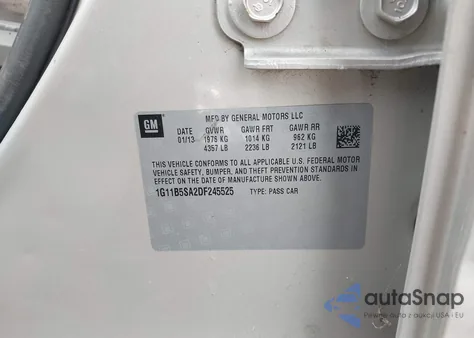 2013 Chevrolet Malibu 1Ls z USA, uszkodzony, nr VIN 1G11B5SA2DF245525